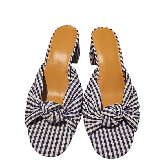 J. Crew Navy Blue White Knotted block-heel sandals in gingham Sz 7.5 New SH406 - Picture 5 of 7
